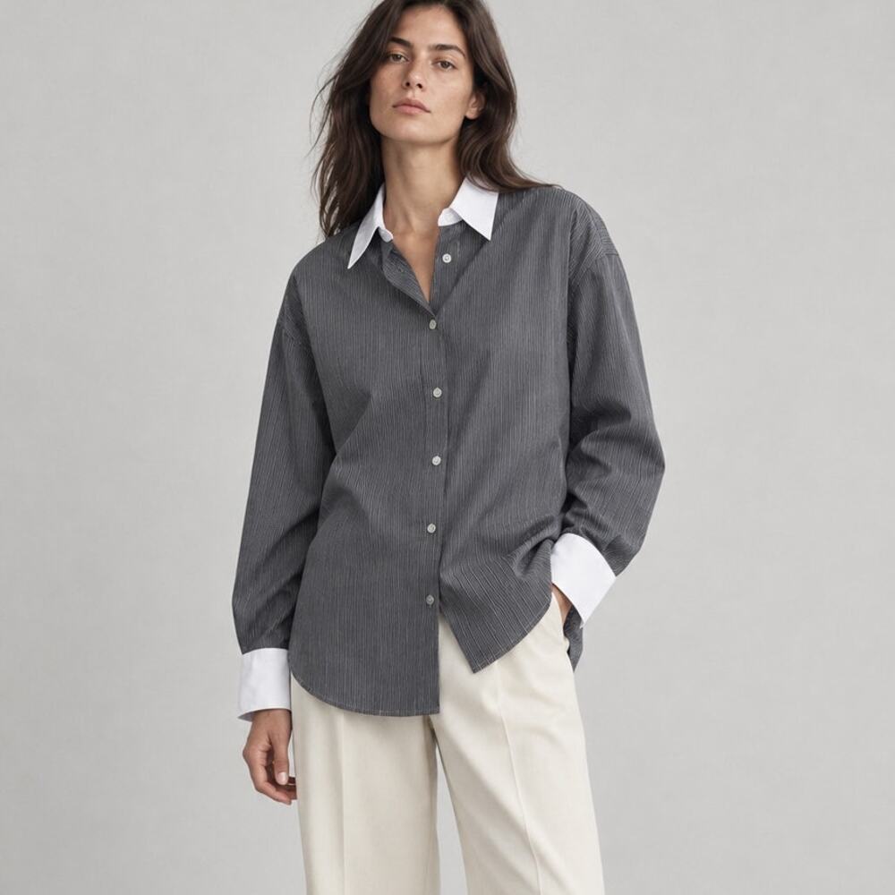 Soldout NYC Charcoal Micro Stripe The Everything Shirt M Casual Designer Shirt